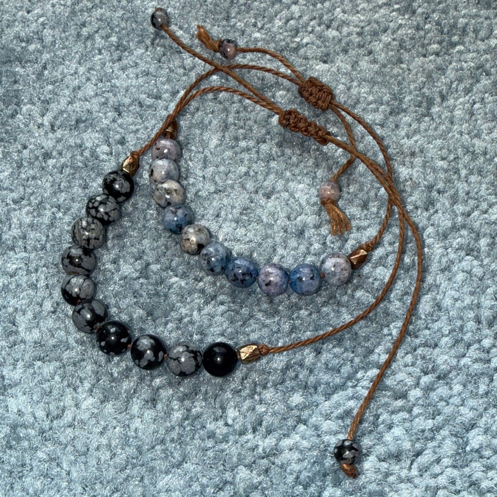 Black and Gray Beaded Bracelet Set